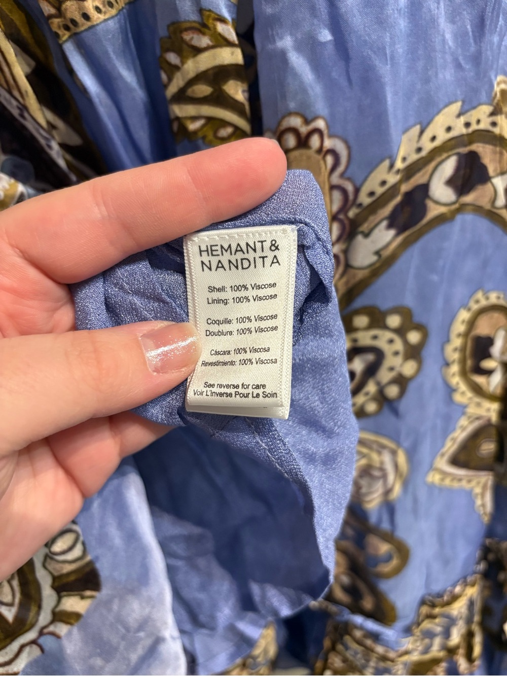 Hemant & Nandita Saya Ruffle Short Mini Dress Blue Paisley NWT Size Small - Picture 13 of 13